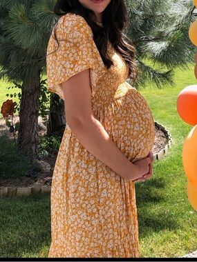 Pinkblush Mustard Floral Maternity Maxi Dress